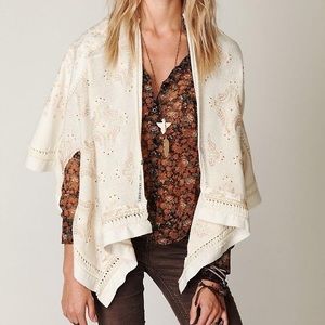 Free People Beaded Embroidered Cream Sweater Cape